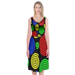 Colorful Hypnoses Midi Sleeveless Dress