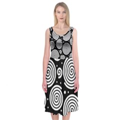 Black And White Hypnoses Midi Sleeveless Dress