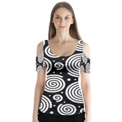 Black And White Hypnoses Butterfly Sleeve Cutout Tee 