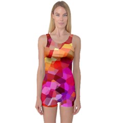 Geometric Fall Pattern One Piece Boyleg Swimsuit by DanaeStudio