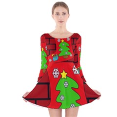 Christmas Sock Long Sleeve Velvet Skater Dress