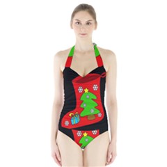 Christmas Sock Halter Swimsuit by Valentinaart