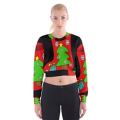 Christmas Sock Women s Cropped Sweatshirt by Valentinaart