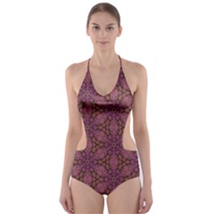 Fuchsia Abstract Shell Pattern Cut-out One Piece Swimsuit