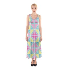 Pastel Block Tiles Pattern Sleeveless Maxi Dress