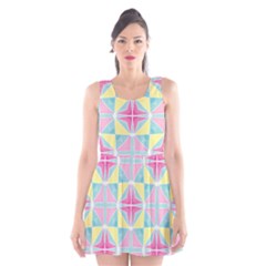 Pastel Block Tiles Pattern Scoop Neck Skater Dress