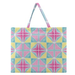 Pastel Block Tiles Pattern Zipper Large Tote Bag