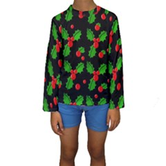 Christmas Berries Pattern  Kid s Long Sleeve Swimwear by Valentinaart