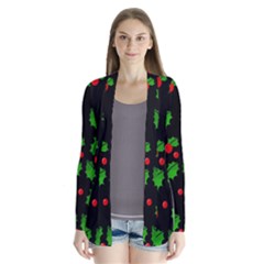 Christmas Berries Pattern  Drape Collar Cardigan by Valentinaart