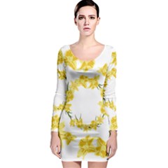 Daffodils Illustration  Long Sleeve Bodycon Dress by vanessagf