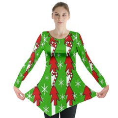 Christmas Pattern - Green Long Sleeve Tunic  by Valentinaart