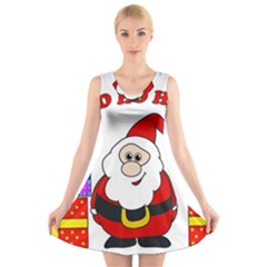 Santa Claus Pattern - Transparent V-neck Sleeveless Skater Dress