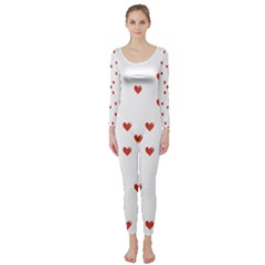 Cute Hearts Motif Pattern Long Sleeve Catsuit by dflcprintsclothing