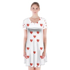 Cute Hearts Motif Pattern Short Sleeve V-neck Flare Dress