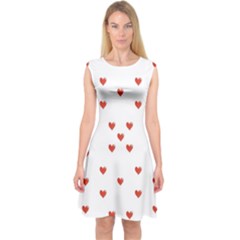 Cute Hearts Motif Pattern Capsleeve Midi Dress