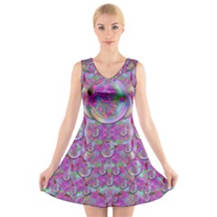 Paradise Of Wonderful Flowers In Eden V-neck Sleeveless Skater Dress