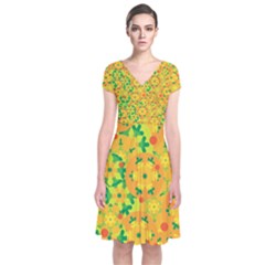 Christmas Decor - Yellow Short Sleeve Front Wrap Dress