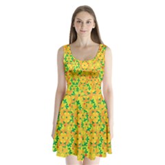 Christmas Decor - Yellow Split Back Mini Dress 