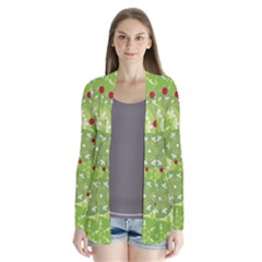 Green Christmas Decor Drape Collar Cardigan