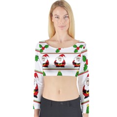 Christmas Pattern Long Sleeve Crop Top by Valentinaart