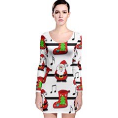 Christmas Song Long Sleeve Velvet Bodycon Dress by Valentinaart