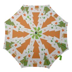 Christmas Design - Green And Orange Hook Handle Umbrellas (large) by Valentinaart