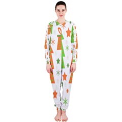 Christmas Design - Green And Orange Onepiece Jumpsuit (ladies)  by Valentinaart