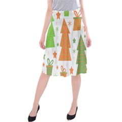 Christmas Design - Green And Orange Midi Beach Skirt