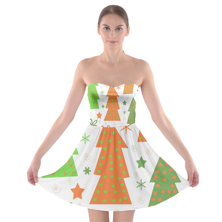 Christmas design - green and orange Strapless Bra Top Dress