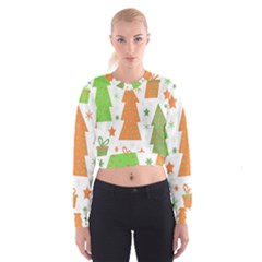 Christmas Design - Green And Orange Women s Cropped Sweatshirt by Valentinaart