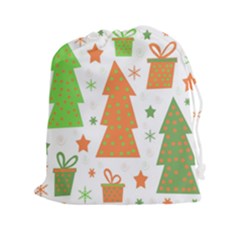 Christmas Design - Green And Orange Drawstring Pouches (xxl)