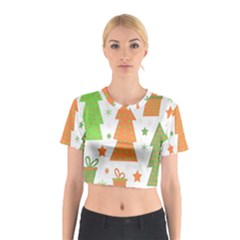 Christmas Design - Green And Orange Cotton Crop Top by Valentinaart