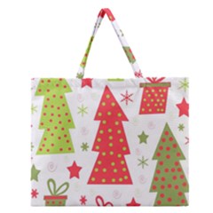 Christmas Design - Green And Red Zipper Large Tote Bag