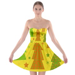 Christmas Design - Yellow Strapless Bra Top Dress by Valentinaart