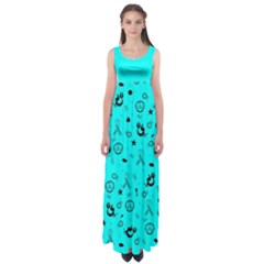 Pots Mermaid Print In Turquoise Empire Waist Maxi Dress