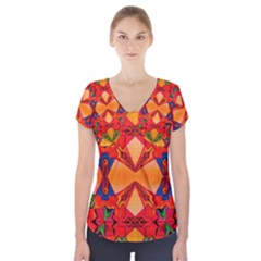 Zazar Queen Short Sleeve Front Detail Top