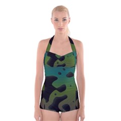 Black Spots On A Gradient Background             Boyleg Halter Swimsuit