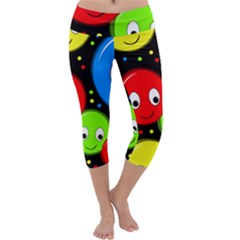 Smiley Faces Pattern Capri Yoga Leggings