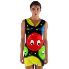 Smiley Faces Pattern Wrap Front Bodycon Dress