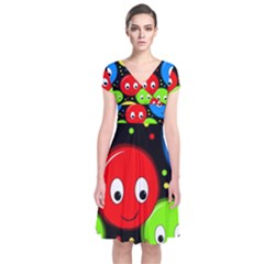 Smiley Faces Pattern Short Sleeve Front Wrap Dress by Valentinaart