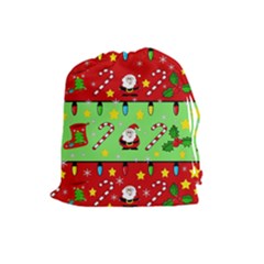 Christmas Pattern - Green And Red Drawstring Pouches (large)  by Valentinaart