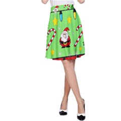 Christmas Pattern - Green And Red A-line Skirt by Valentinaart