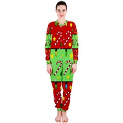 Christmas Pattern - Green And Red Onepiece Jumpsuit (ladies)  by Valentinaart