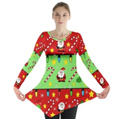 Christmas pattern - green and red Long Sleeve Tunic 