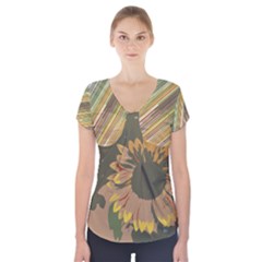 Sunflower Stripes Short Sleeve Front Detail Top