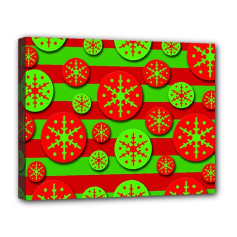 Snowflake Red And Green Pattern Canvas 14  X 11  by Valentinaart