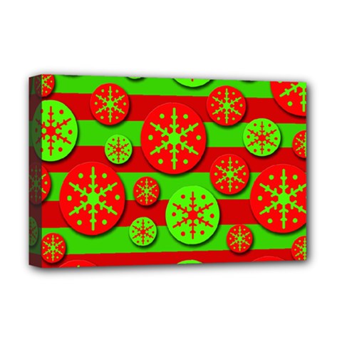 Snowflake Red And Green Pattern Deluxe Canvas 18  X 12   by Valentinaart