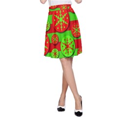 Snowflake Red And Green Pattern A-line Skirt by Valentinaart