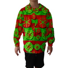 Snowflake Red And Green Pattern Hooded Wind Breaker (kids) by Valentinaart