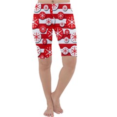 Snowflake Red And White Pattern Cropped Leggings  by Valentinaart